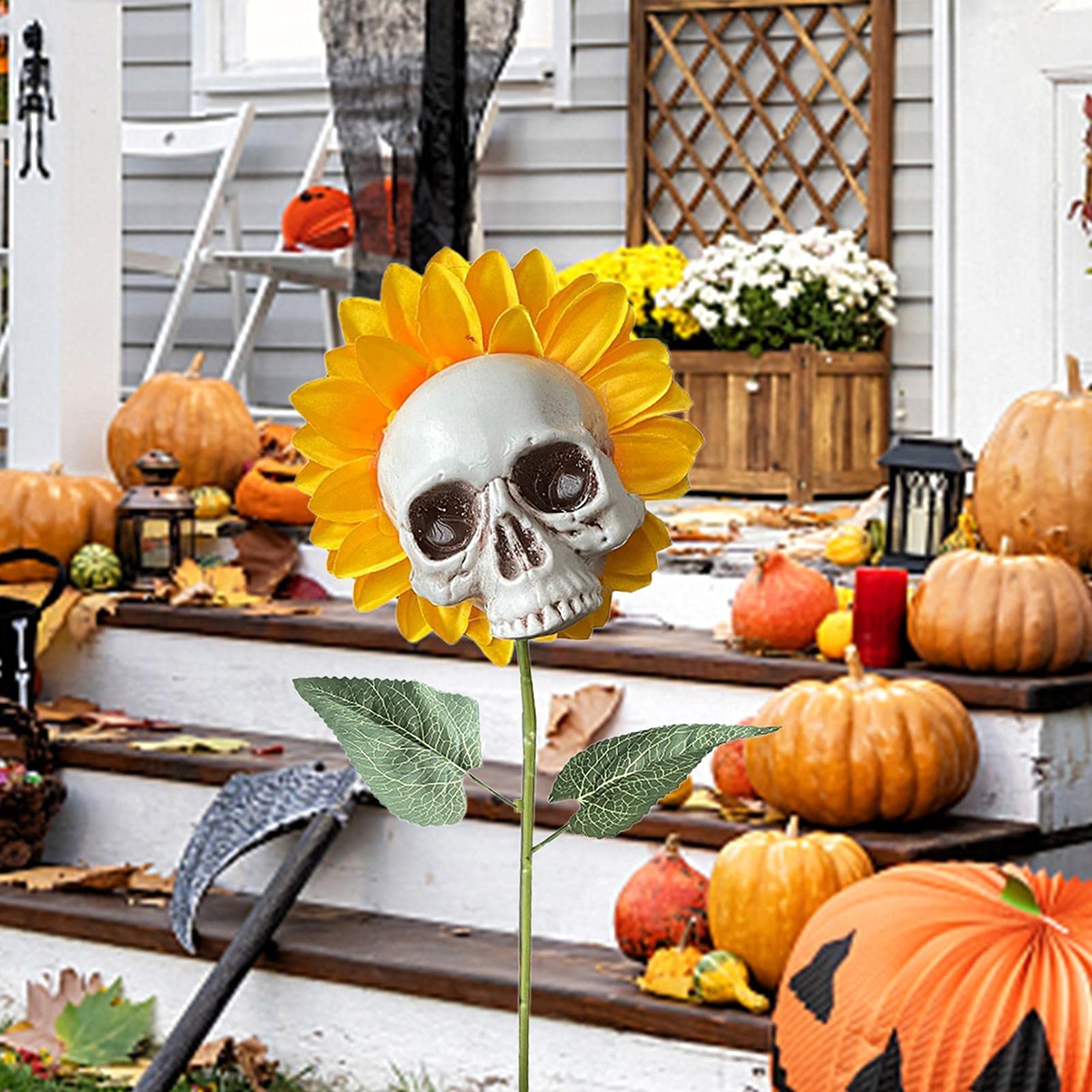 Halloween DIY Sunflower Skull Decor