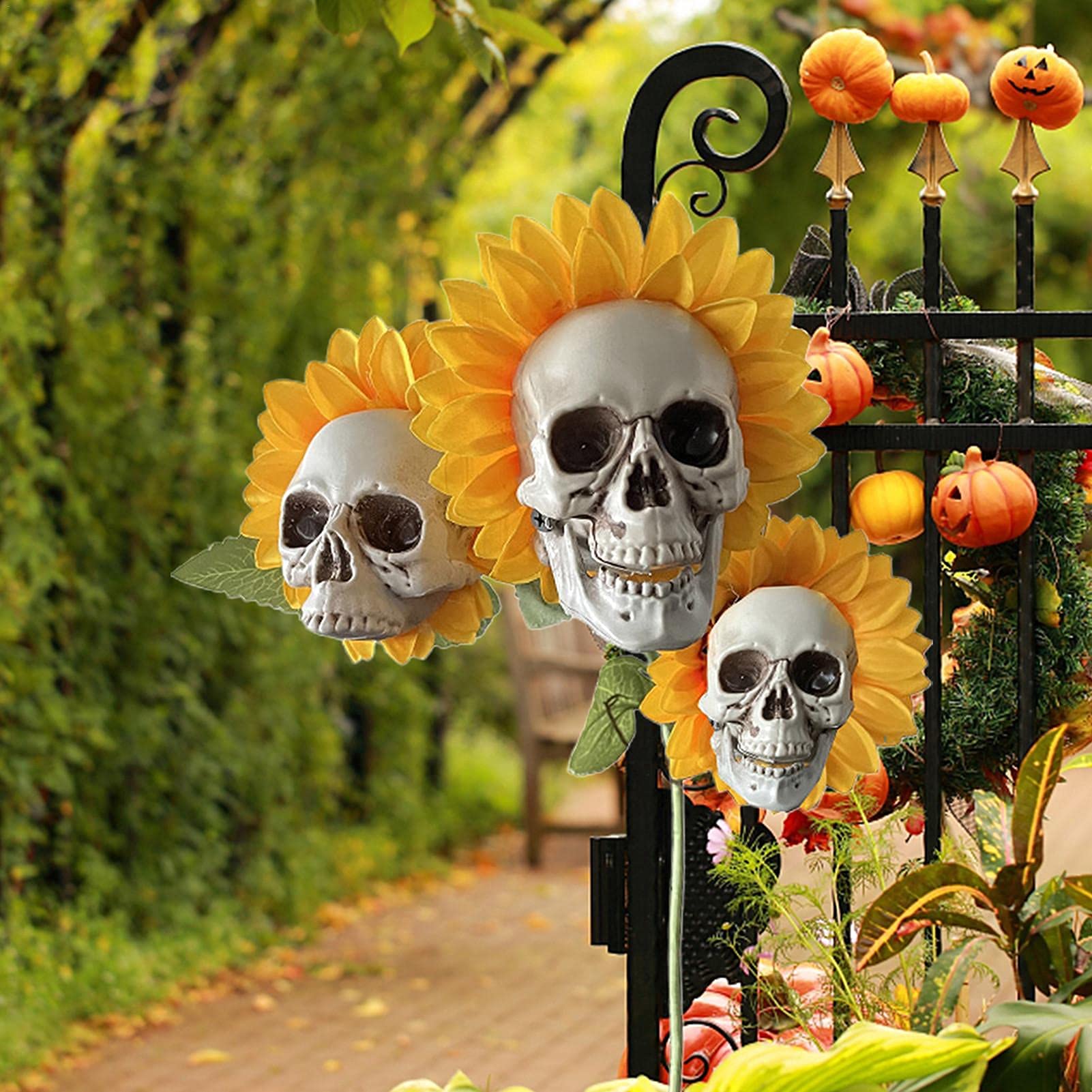 Halloween DIY Sunflower Skull Decor